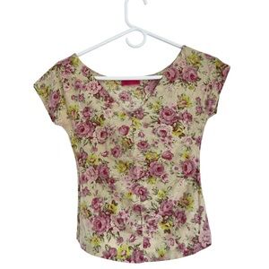 Velvet By Graham & Spencer Floral Roses V Neck Embellished Tee Top S